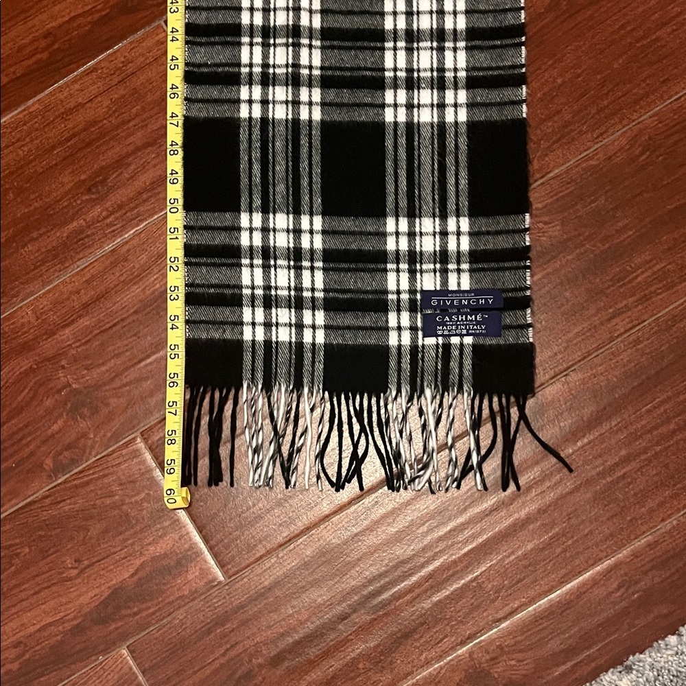 Givenchy Black & White Plaid Cashme Fringed Scarf